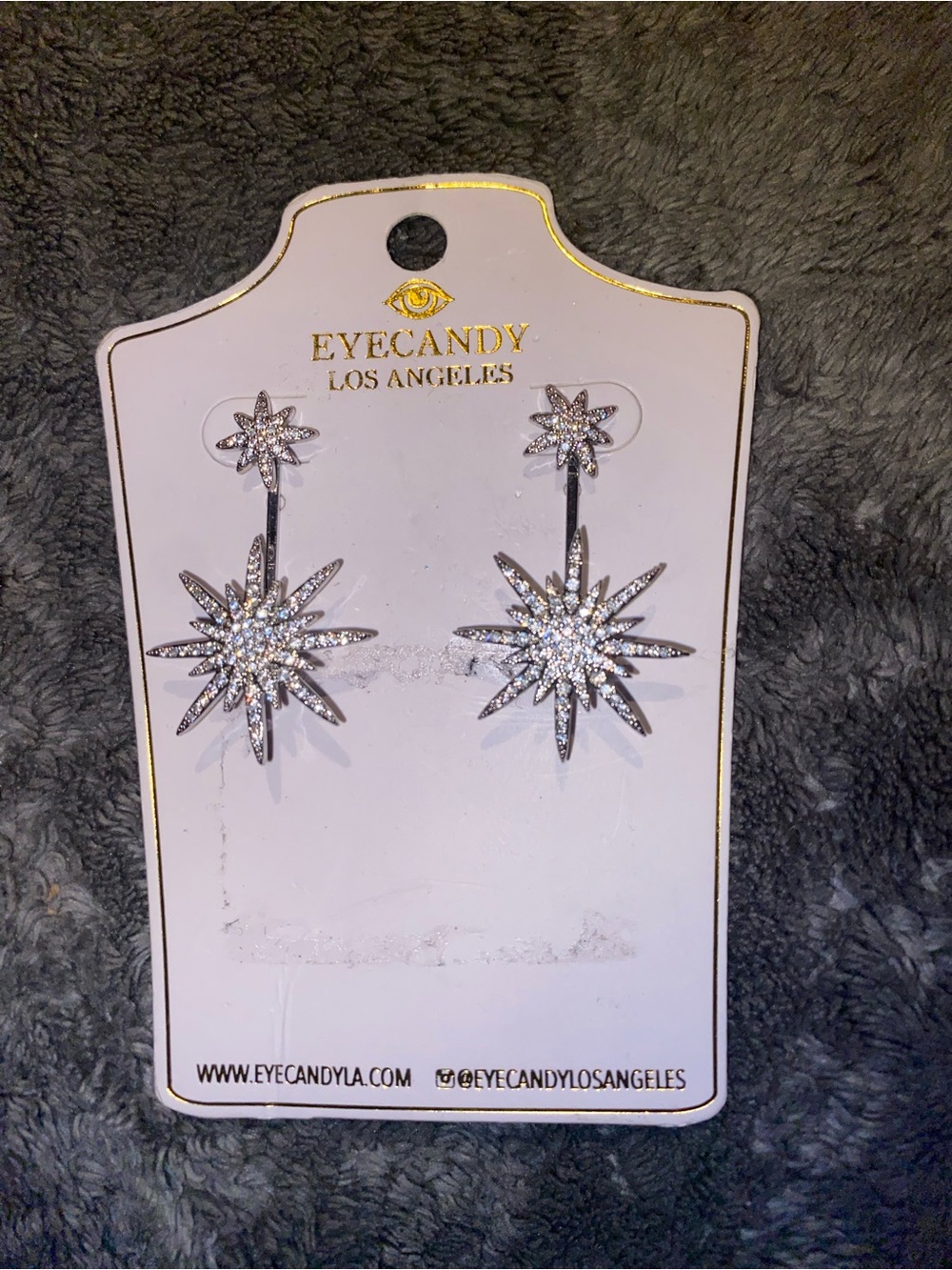 BNWT EYECANDY LA Silver Starburst Crystal Drop Earrings $82
